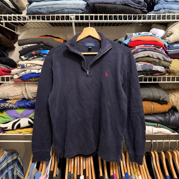 Polo Ralph Lauren Other - Polo Ralph Lauren Quarter Zip Boys XL Navy Blue Pullover Sweater Ribbed Cotton